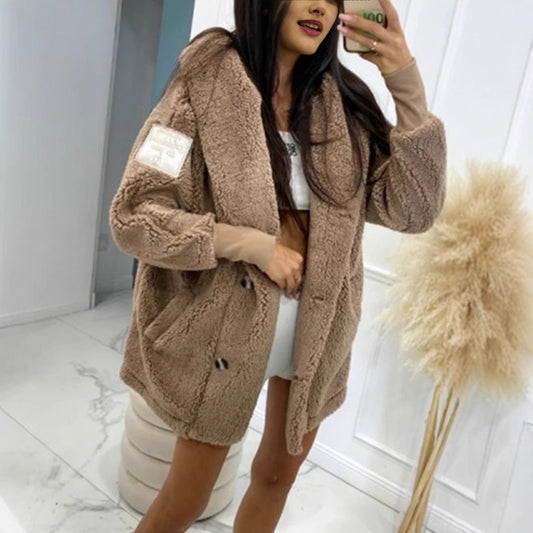 Women's Plush Loose Hooded Coat