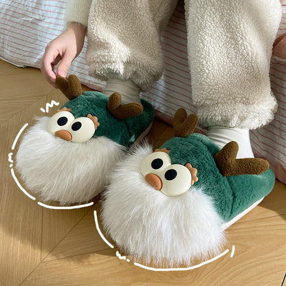 Christmas Deer Cotton Slippers Women's Winter Interior Home Half-covered Heel Warm Plush