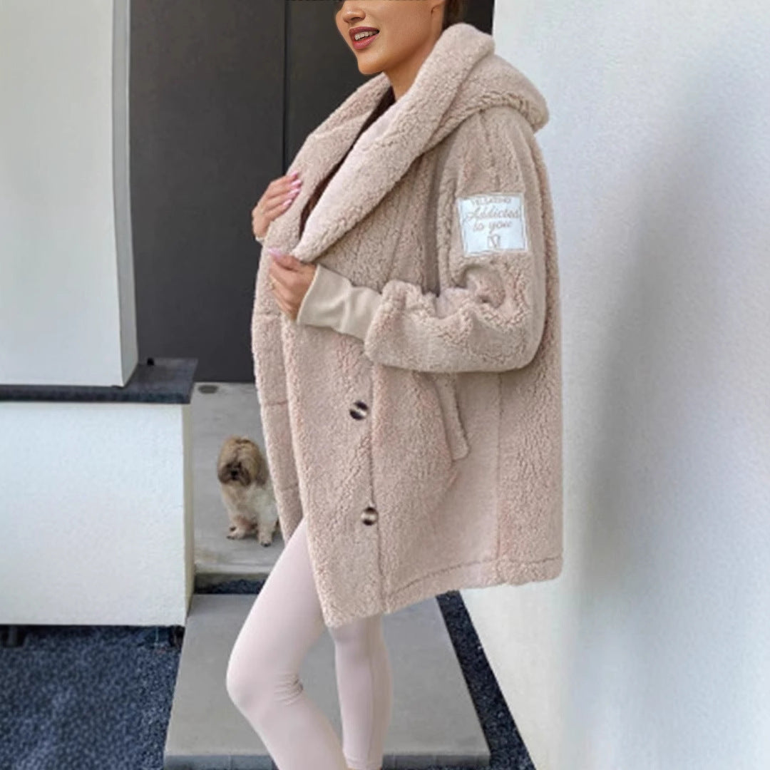 Women's Plush Loose Hooded Coat