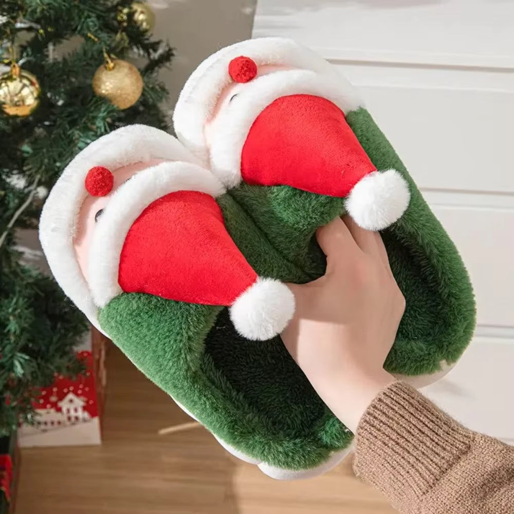 Christmas Slippers Memory Foam For Women Men Soft Plush Fuzzy Winter Holiday Slippers Cozy Plush Warm Non-Slip Holiday Slides Cute Santa Claus Footwear