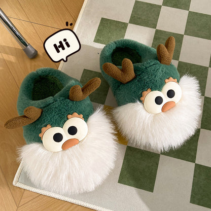 Christmas Deer Cotton Slippers Women's Winter Interior Home Half-covered Heel Warm Plush