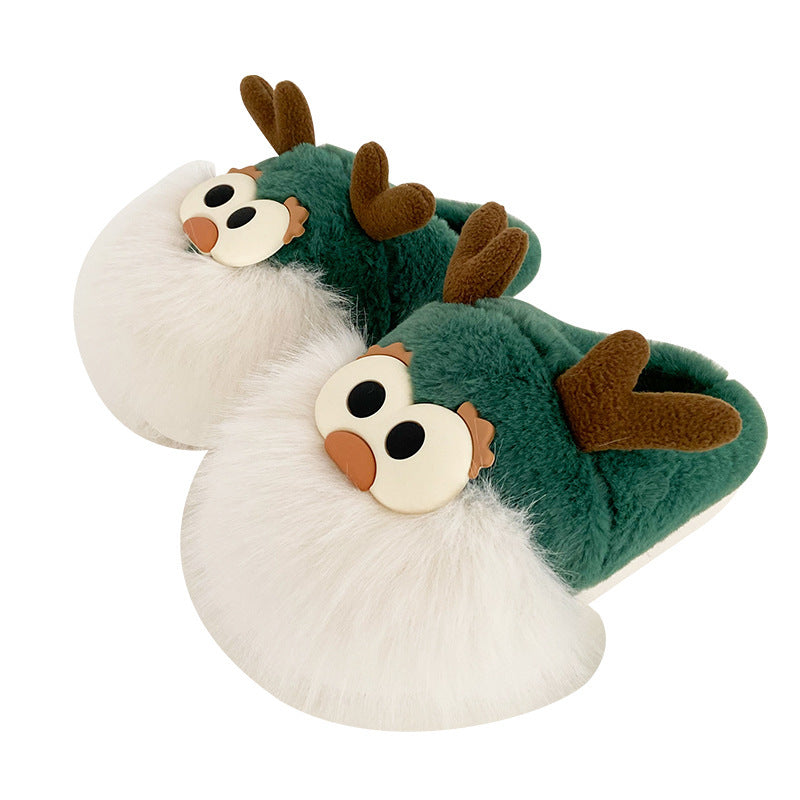 Christmas Deer Cotton Slippers Women's Winter Interior Home Half-covered Heel Warm Plush