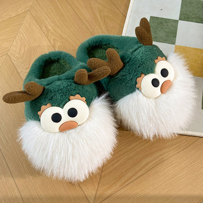 Christmas Deer Cotton Slippers Women's Winter Interior Home Half-covered Heel Warm Plush